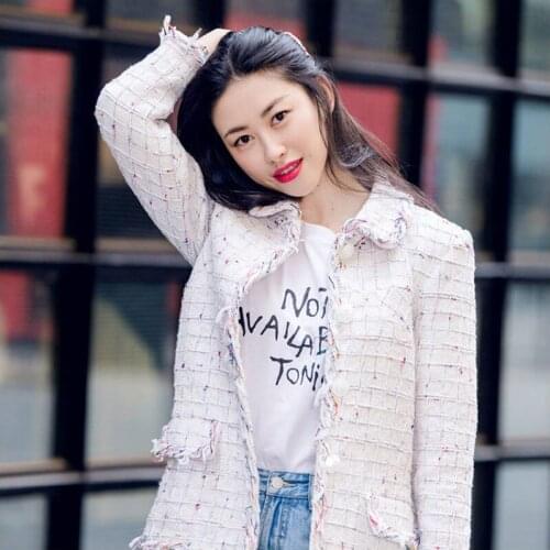 High Autumn Winter Clothes Street Tweed Jacket For Women Elegant Vintage Ladies Suit Coats Undefined White Outwear Femme Veste