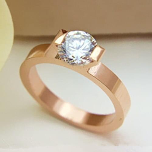 1 Carat Rose Gold 14K Lovely Style Indigenous Simulate Diamond Wedding Ring For Women Statement Jewelry Gift For Sweatheat