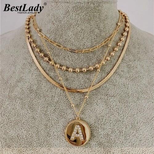 Best Lady Ins Style Letter Link Necklaces for Women Trendy Metal Maxi Gold Color Pearls Ball Pendant Necklaces Hip-pop Jewelry