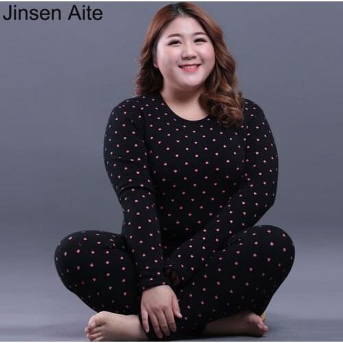 Jinsen Aite Fleece Thick Winter Warm Long Johns Suit for Women Plus Size 5XL Dot Sleep Wear Slim Thermal Underwear Women JS92
