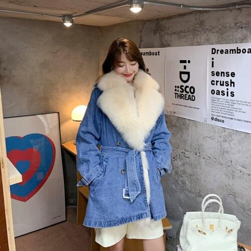 2020 Winter Female Long Denim Natural Real Fox Fur Lining Parka Women Coat New Design Ladies Outerwear