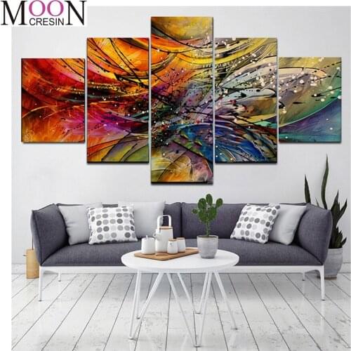 5 Panel Diamond Painting Cross Stitch Abstract Lines Full Square & Round Diamond Embroidery Icons Diamond Mosaic Sale Home Art