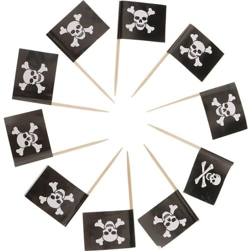 New Hot 50Pcs Skull Flags Banner Pick Paper Toothpick Food Cupcake Cocktail Halloween Party Favor for Birthday Cake Decoration
