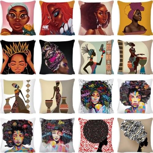 African Ethnic Woman Cushion Cover African Girl Decorative Pillow Case Linen Color Cloth Throw Pillow Cover for Sofa Home Decor