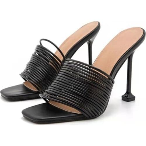 New Arrival Womnes Sandals for 2021 Summer Solid Square Toe Womens Slipper Mules Sandals Multi Knot Sexy High Heel Slides Shoes