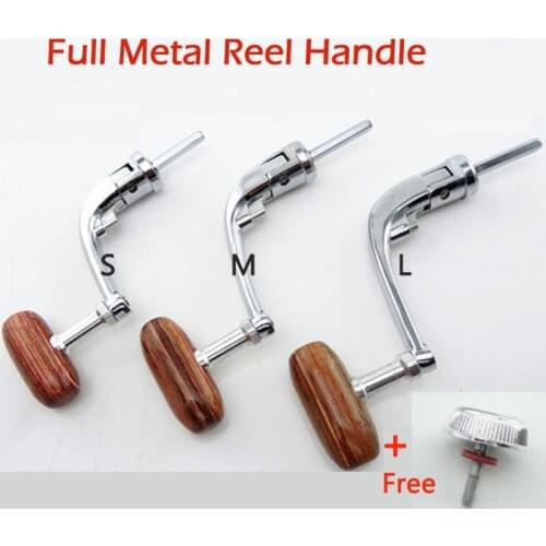 Full Metal Spinning Fishing Reel Handle with Wood Knob+Free Screw Sea River Rock Lure Fishing Replace Tackle Parts 500-7000