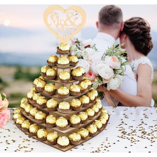 Heart-Shaped Wedding Wood Chocolate Dessert Stand Table Decoration Candy Bar Holder Vintage Wedding Event Party Supplies