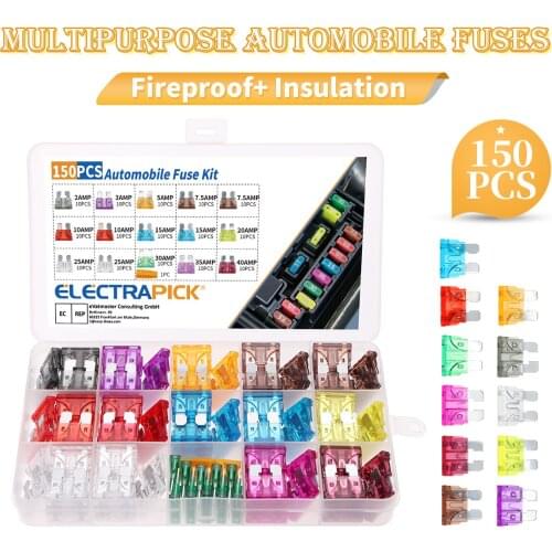 ELECTRAPICK 150 Pieces of Car Fuses Car Fuses Set for Replacing Standard Car Fuses Medium Car Fuses Set with 1Pc Fuse Puller