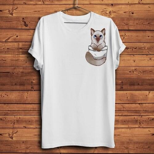 Cute Ragdoll cat in pocket funny anime t shirt homme white short sleeve men casual tshirt unisex kawaii meow streetwear tee