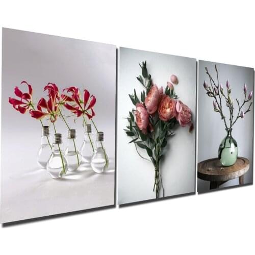 3 Piece Beautiful Flowers with Vase Canvas Prints Modern Wall Art Paintings for Room Decor Drop shipping