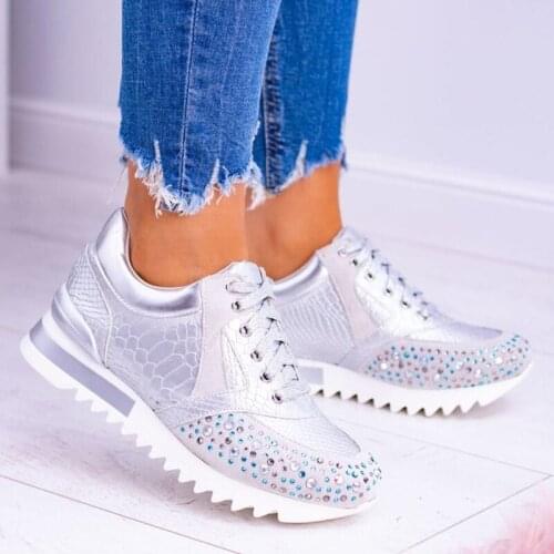 Women Summer Vulcanized Shoes Fashion Beautiful Casual Shoes Snakeskin Print Crystal Lace-Up Sneakers Non-slip Low Womens Heels