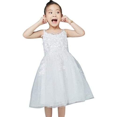 2019 Summer Kids Dresses For Girls Children Costume Short Tea Length Lace Tulle Infant Toddler Pageant Flower Girl Dress Age2-12