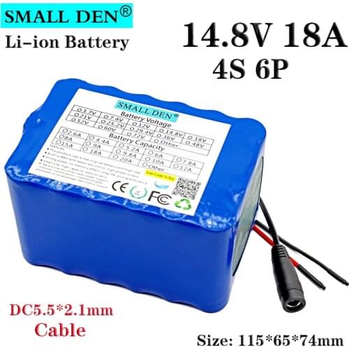 14.8V 4S6P 18A 18650 lithium battery pack, built-in 10A discharge BMS high-capacity battery, used for outdoor lights, speakers