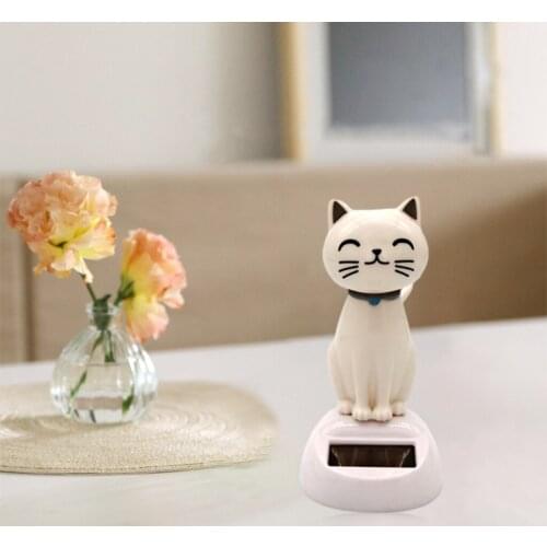 Solar Power Lovely Shaking Head Little Cat Desk Table Top Home Car Interior Decoration Bobblehead Doll Trinket Birthday Gift