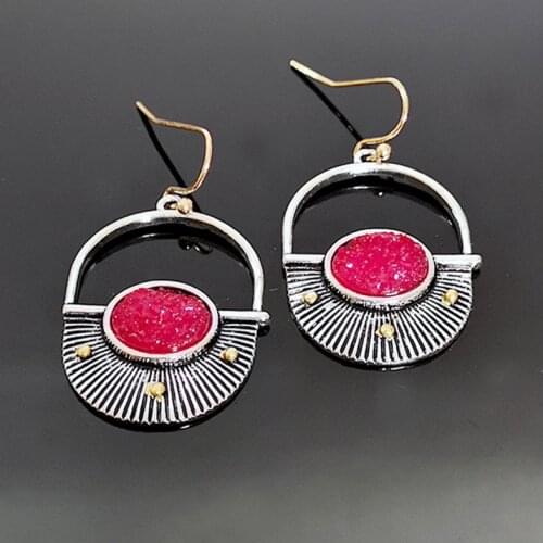 Fashion Vintage Natural Red Ore Crystal Cluster Drop Earrings for Women Boho Dangle Earring India Jewelry Aretes De Mujer