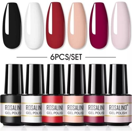 ROSALIND Gel Nail Polish Set 4PCS/6PCS Nail Kit Set Glitter vernis Semi Permanent Base Top Coat UV LED Nail Art Gel Polish Set
