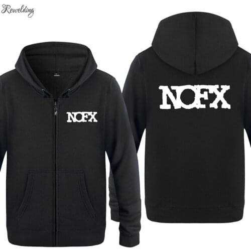 NOFX Rock Music Sweatshirts Men Fashion Mens Long Sleeve Zipper Jackets Hooded Fleece Hoodies Cardigans Caot