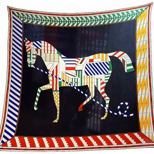 130cm warm new plaid horse silk fur decoration large square scarf For Women2021 Large Square Scarves Headband Print Shawl Hijab
