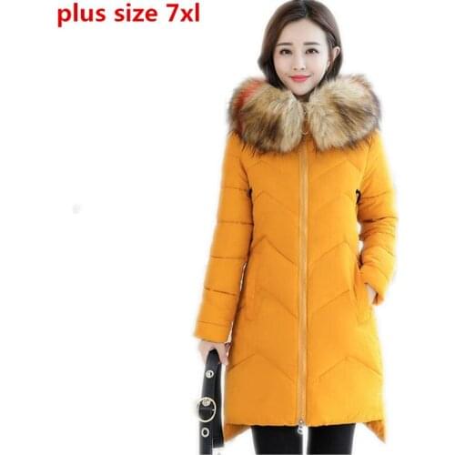 Plus Size 7XL New 2018 Fashion Women Winter Jackets Medium-Long Coats Thicken Hooded Colorful Fur Collar Parkas Wadded CoatQ1112