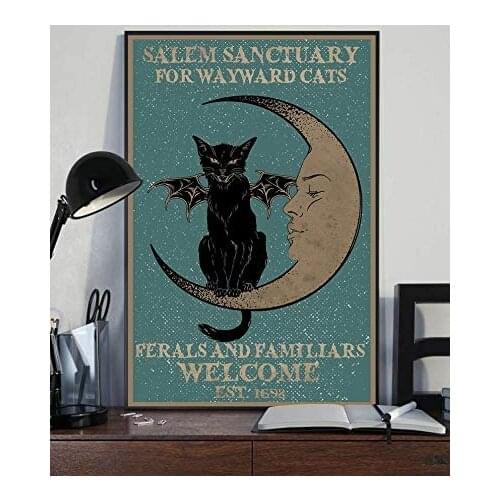 Cat Posters for Bathroom Cat Metal Poster Black Cat Metal Poster Cat Witches Metal Poster Salem Sanctuary for Wayward Cats