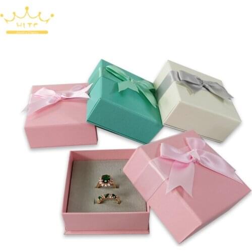 Necklace Ring Earring Gift Box Ring Holder Paper Ribbon Accessories Boxes 6pcs/Lot 7.8*7.8*3cmTrinket Box Jewelry Packaging Box
