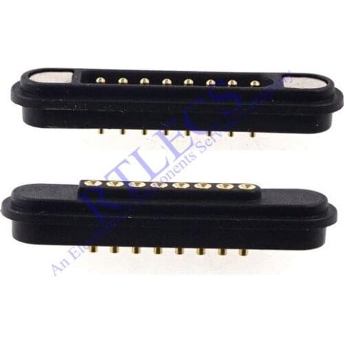 2 Pair Magnetic Pogo Pin Connector 8 Positions Pitch 2.2 MM Spring Loaded Contact Strip Power Charge Data Transfer Pogopin Probe