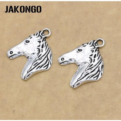 JAKONGO Antique Silver Plated Horse Head Charm Pendant for Making Bracelets Jewelry Accessories Findings Craft 29x22mm 10PCS/LOT