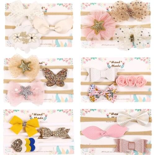 3pcs/lot Cute Bow Baby Headband for Girl Nylon Head Bands Turban Newborn Headbands Hairbands for Kids Baby Hair Accessories
