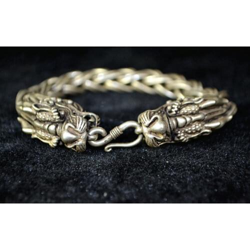 Handwork Collectible Old Tibet Silver weave case Dragon noble Bracelet chinese