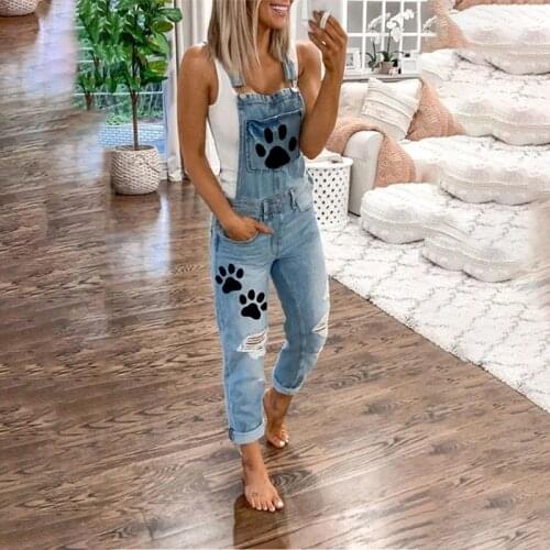 Ripped Jeans For Women Sale Ladies Denim Overalls Printed Washed Ripped Holes Womens Jeans Overalls Apron Denim Trousers