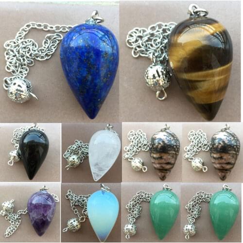 Crystal Lapis Lazuli Aventurine Tiger Eye Rhodorite Carnelian Opal Opalite Pendulum Pendant Bead 7.5" WB861