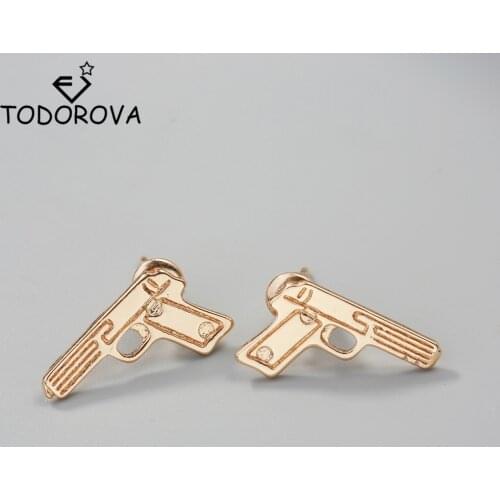 Todorova Punk Gun Shaped Weapon Female Stud Earrings Pistol Earrings for Women Men Hip Hop Jewelry