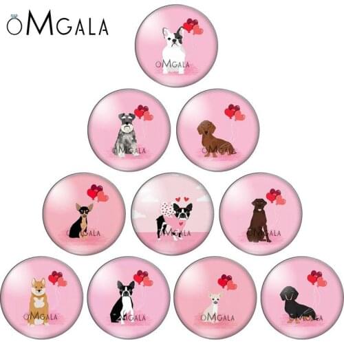 Pink Pet Dogs Love Balloon Bulldog Scherena 10mm/12mm/16mm/18mm/25mm Round Photo Glass Cabochon Demo Flat Back Making Findings