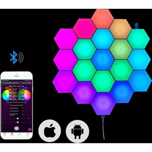 APP Control Aurora Smart LED Hexagonal Light Phone Bluetooth Honeycomb Module Light Creative RGB Home Decor Quantum Night lamp