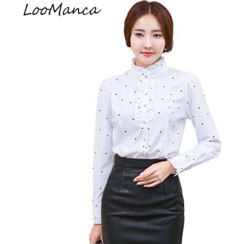 Plus Size 4XL 5XL Formal Shirt Women Clothes Long Sleeve Stand Collar Ruffles Blouse Elegant OL Office Ladies Work Wear Tops