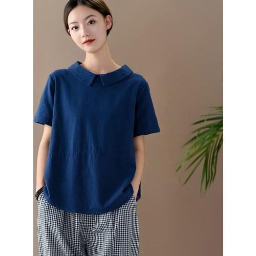 Women Summer Solid Color Cotton Linen T-shirt Ladies Vintage Tops Female 2020 Short Sleeve Tees Shirt