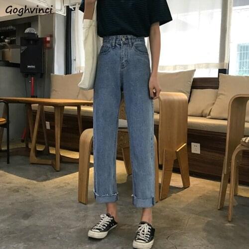 Jeans Women Ankle-length Straight High Waist Slim Streetwear Vintage Baggy Korean Style Washed Retro Denim Casual All-match Chic