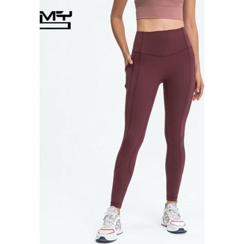 MYS 2021 Naked Feel Yoga Pants NO FRONT SEAM GYM Capri High Waist Squat Proof Pocket Leggings Sport Women Fitness Workout Tights