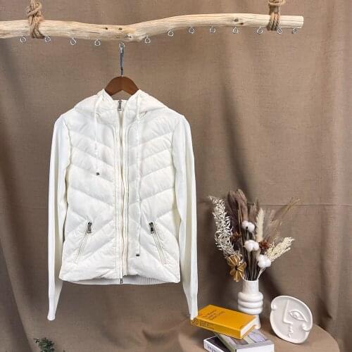 2021 NEW Autumn And Winter Woman Down Jacket Knit Stitching Long Sleeve Hooded Slimming Casual Fashion Warmth Lady Coat