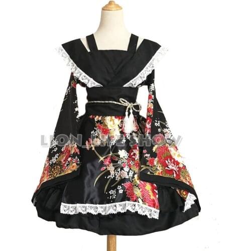 Womens Japanese Kimono Yukata Lolita Girl Dress Cosplay Costumes Plus Size