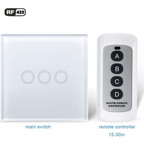 1/2/3gang RF 433 433Mhz wall light touch switch w/ tempered glass panel RF433 wireless remote controller NO Neutral line