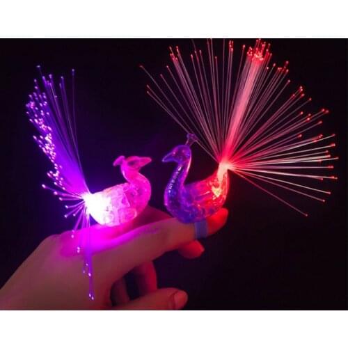 10Pcs Peacock Finger Light Colorful LED Light-up Rings Party Gadgets Kids Intelligent Toy for Brain Development-Color Random