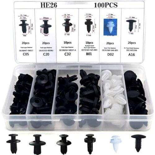 100 PCS Automotive Fasteners Clip Mixed Car Body Push Retainer Pin Universal Purpose Plastic Expansion Rivets Bumper