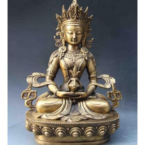 12 Tibet Buddhism Temple Brass Copper Longevity Amitayus Buddha Guan Yin Statue