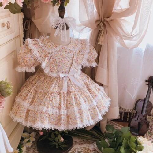 2PCS Miayii Baby Clothing Spanish Princess Ball Gowns Lace Bow Print Birthday Party Lolita Easter Dress For Girls Eid A27