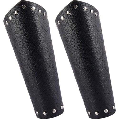 2 Piece Punk Rock Gothic Leather Wrist Bracer Guards Arm Protector Wristband for Female Male Biker Motorcyclist