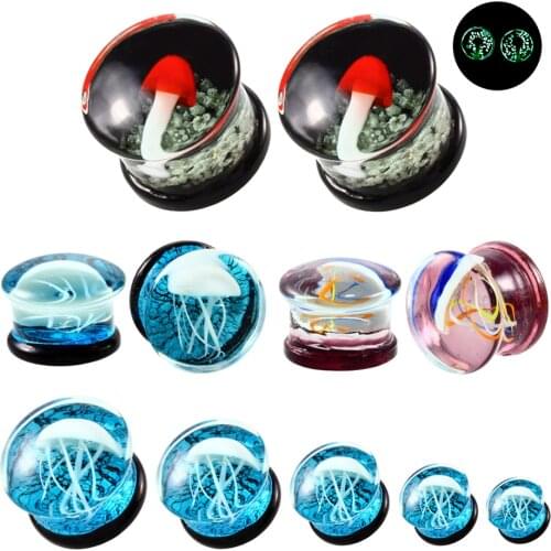2PCS Glass Plugs and Tunnels Ear Plugs Ear Stretchers Ear Gauges Glow in the Dark Earrings Piercing Oreja Body Jewelry Piercings