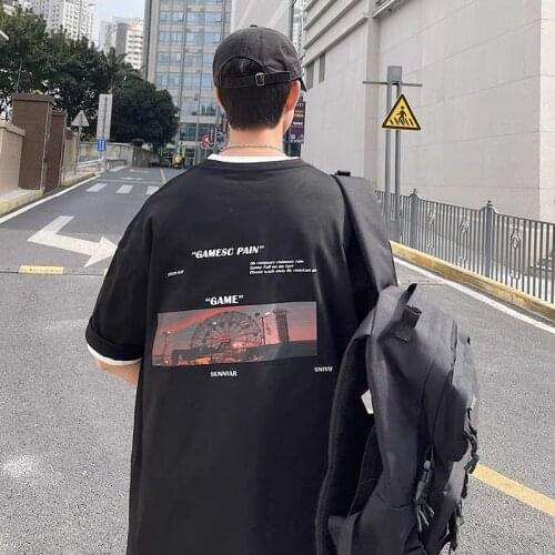 2021 summer T-shirt loose wild Hong Kong style mens short-sleeved t-shirt brand ins trend Harajuku style five-point sleeve top