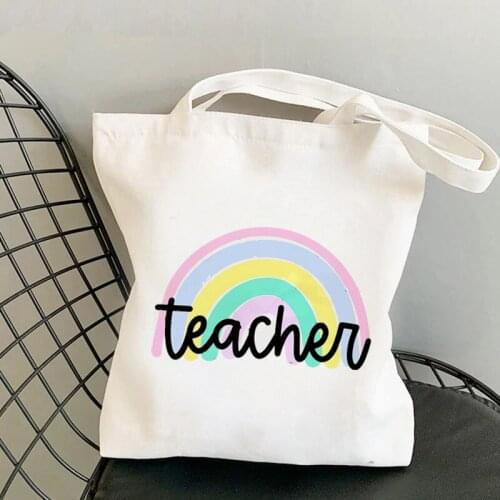 2021 supplies Teacher Rainbow Tote Bag women Harajuku shopper Funny handbag Shoulder girl shopping bag Lady gift Canvas Bag