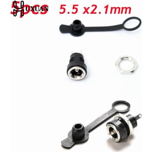 5pcs 3A 5.5 x2.1mm Black Waterproof DC Power Socket Jack Power Charger Plug Panel Mount Female Mount